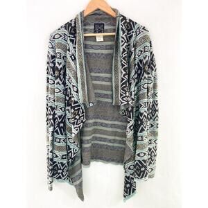 Billabong Teal Knit Waterfall Cardigan Sweater Medium Aztec Southwestern